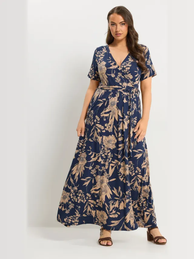 Yours Marineblauwe Wikkeljurk Met Bloemenprint Blue