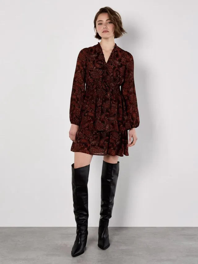 Apricot Batik Paisley Mini Dress Orange
