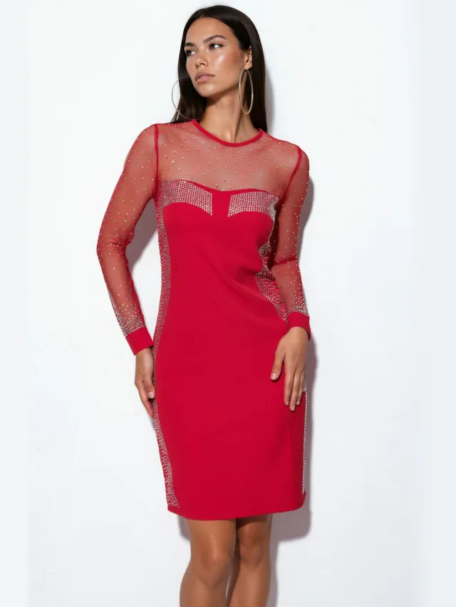 MSN Collection Paillette Bodycon Mini-Jurk Met Steen Detail Rood