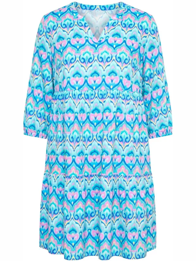 Angel of Style Dames - Jurk A-lijn all-over print 3/4 mouwen volants - Pastelgroen