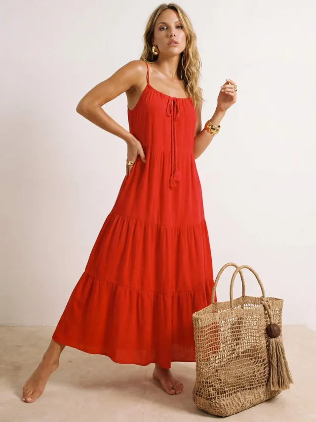 Trendyol TRENDYOLMİLLA Dames Rood Grafisch Midi Mouwloos Strandkleding Skater Jurken
