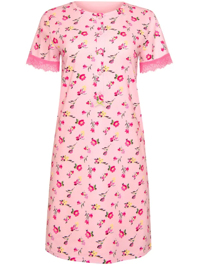 Lisca Korte Jurk Lisca Nachthemd met slipe mouwen BLOOMY Cheek Roze