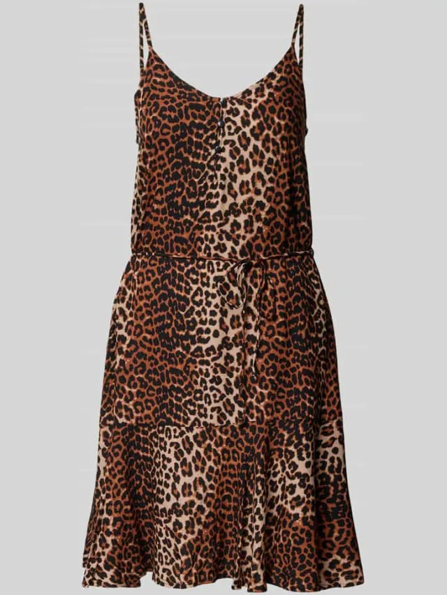 Pieces Getailleerde mini-jurk met tailleband, model 'NYA' middenbruin, foto 2