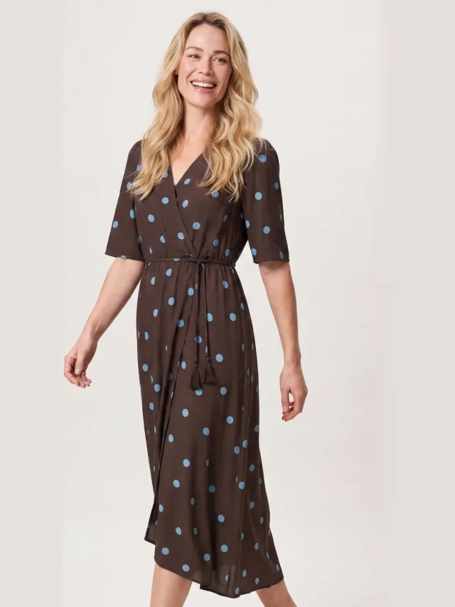 Miss Etam midi jurk met stippen - bruin