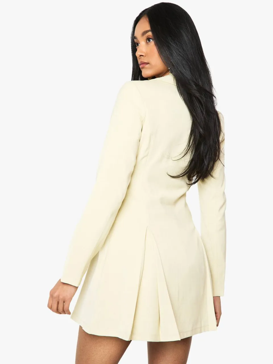 boohoo Dames Tailored Hook & Eye Detail Cinched Waist Blazer Dress citroen, foto 2