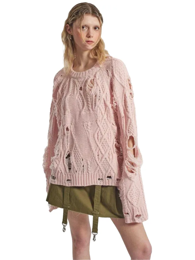The Ragged Priest Dames/Dames Disciple Kabelgebreide Maxi Dress (Roze)