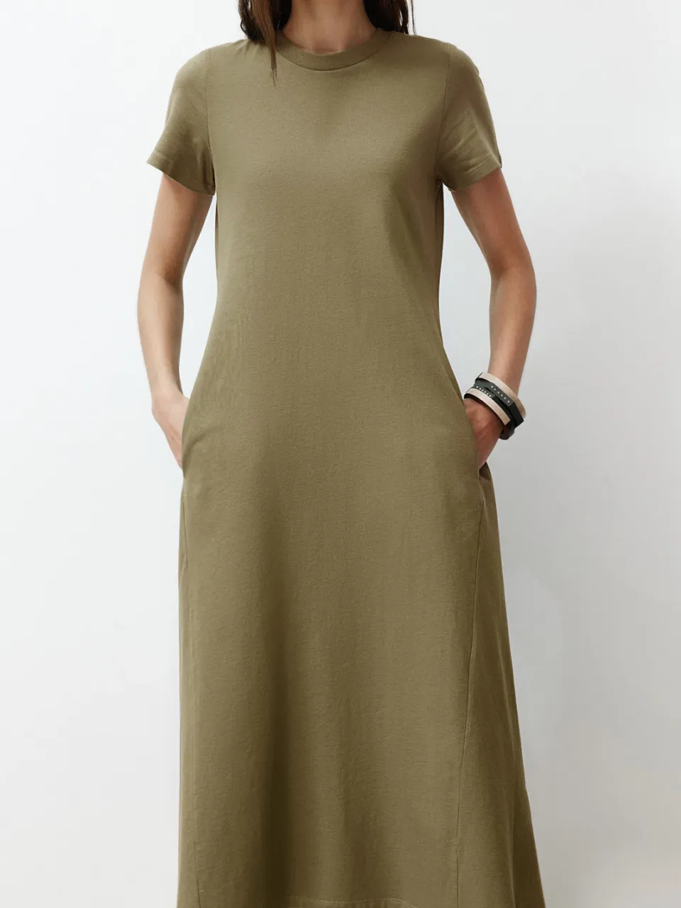 Trendyol TRENDYOLMİLLA Dames Kaki Effen Midi Kort Casual A-lijn Jurken, foto 2