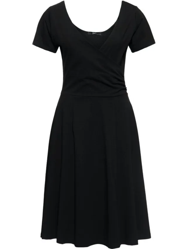QUEEN KEROSIN dames-swingjurk met wikkel-look, zwart Schwarz