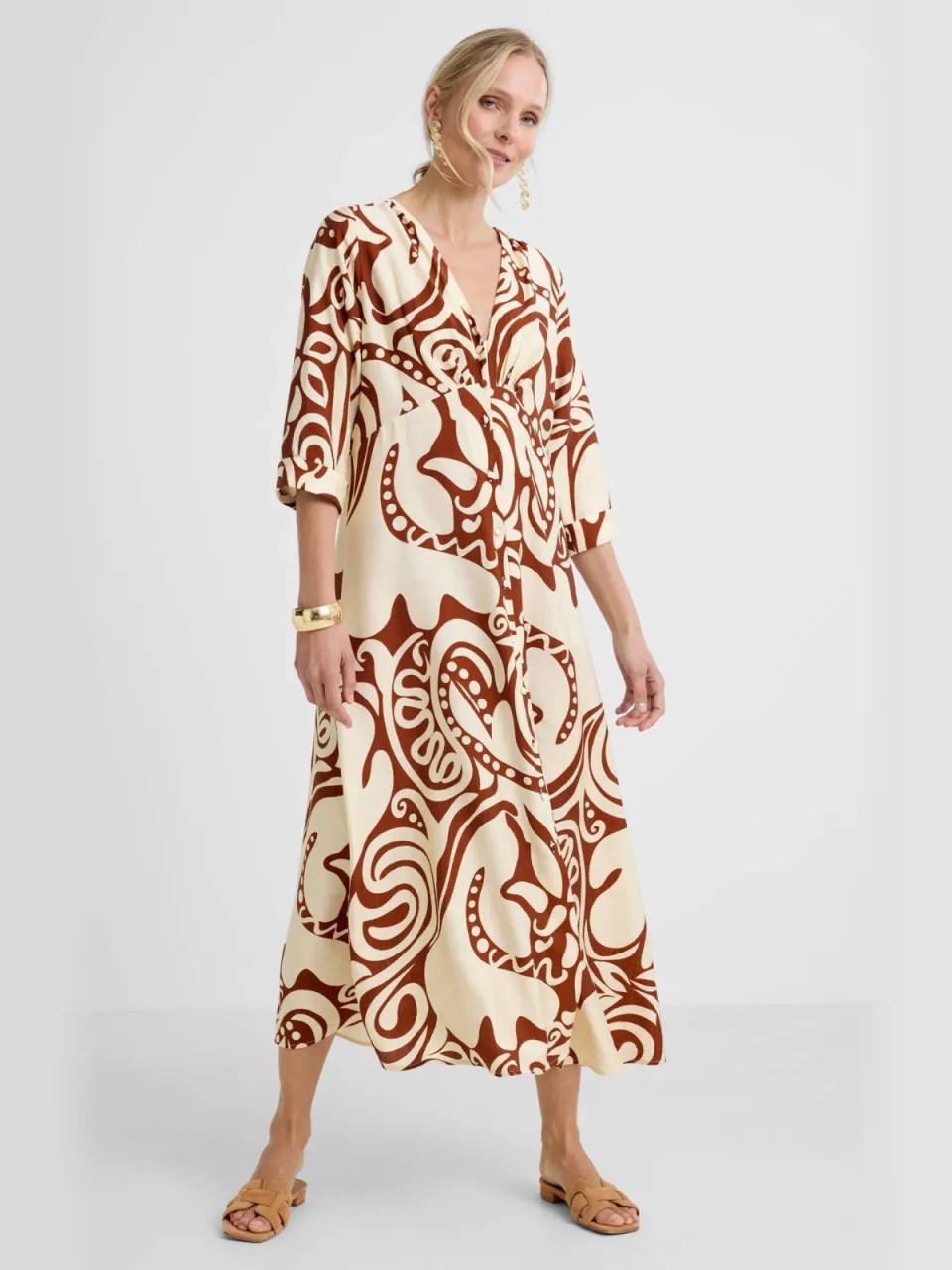 Geisha blousejurk bruin Bruin/ecru