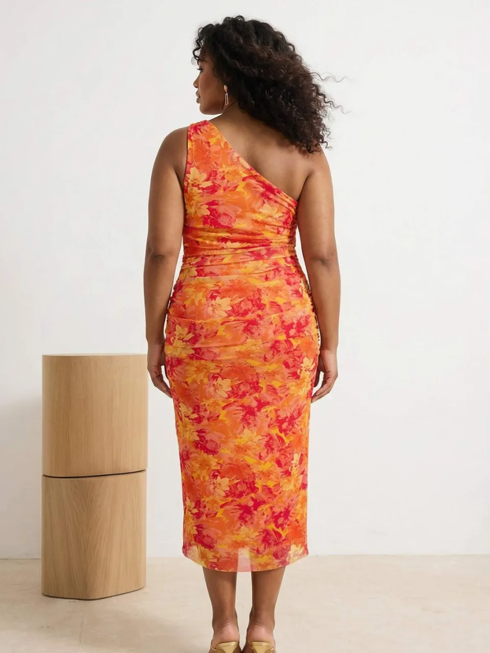 Trendyol Curve Dames Oranje Effen Maxi Mouwloos Feest Bodycon Grote maten Jurk, foto 2