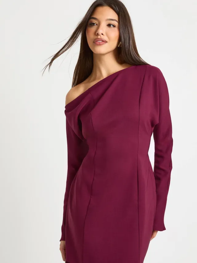 boohoo Dames Gestructureerde Bardot Mini Shift-jurk Bordeaux Rood