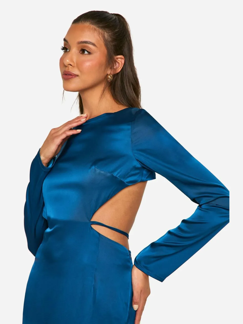boohoo Dames Satijn Tie Back Maxi Jurk marineblauw, foto 2
