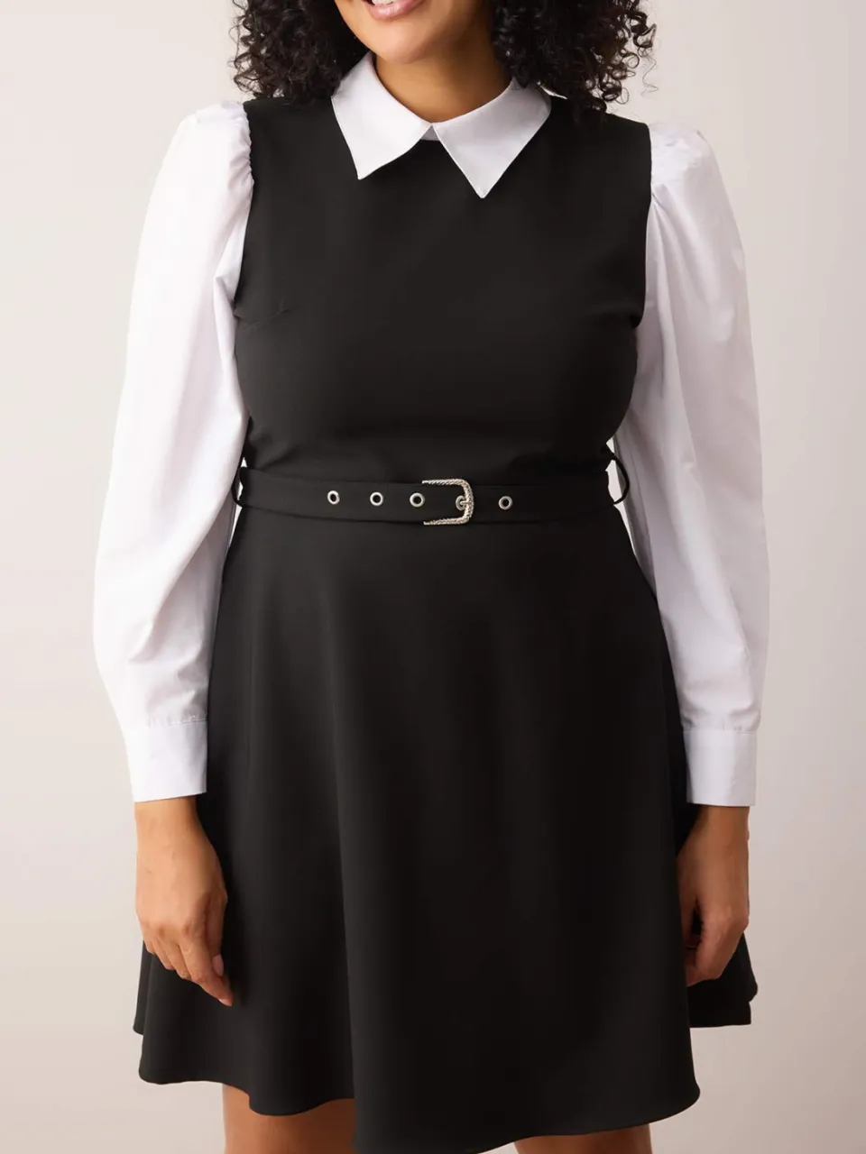 Trendyol Curve Dames Zwart Colorblock Kort / Mini Lang Casual Skater Grote maten Jurk, foto 2