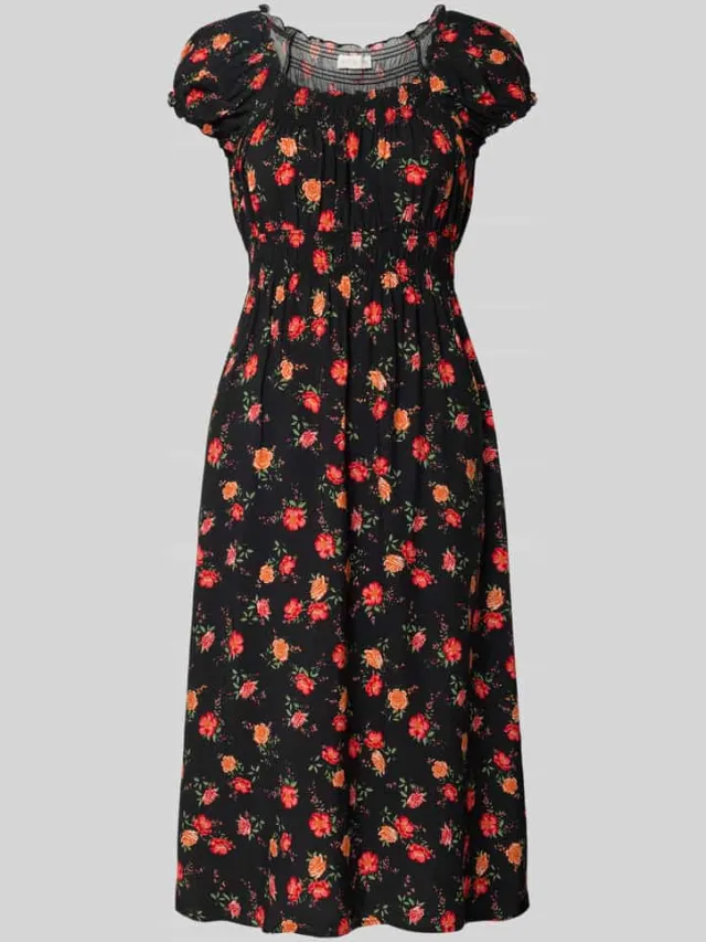 Apricot midi-jurk van viscose met vierkante hals Zwart