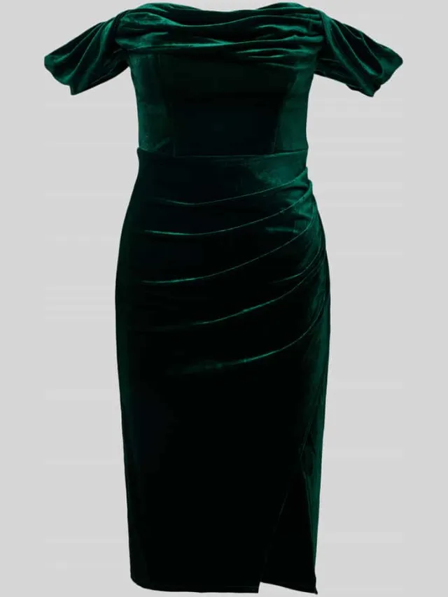 Lipsy Cocktailjurk in off shoulder-look donkergroen, foto 2