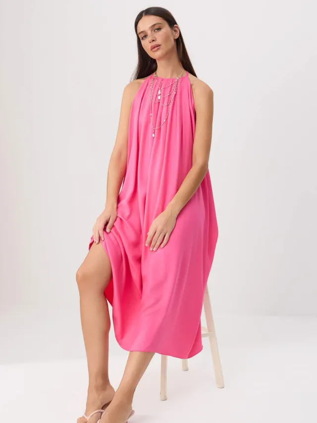Trendyol TRENDYOLMİLLA Dames Roze Effen Maxi Mouwloos Casual A-lijn Jurken