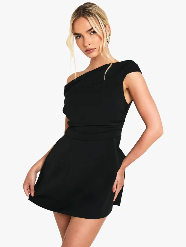 boohoo Dames Asymmetrische Drape Op Maat Gemaakte Mini Jurk Zwart
