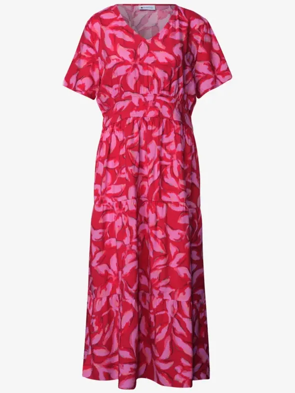 Street One Midi-jurk met print en smokdetail rood, foto 3