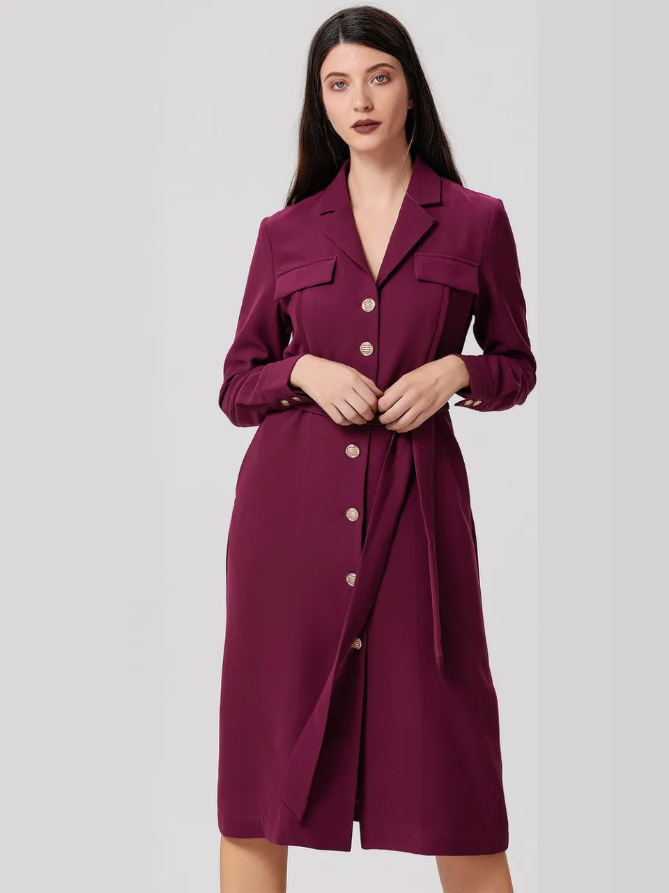 Smart & Joy Minimalistische safari-stijl jurk bordeauxrood, foto 2