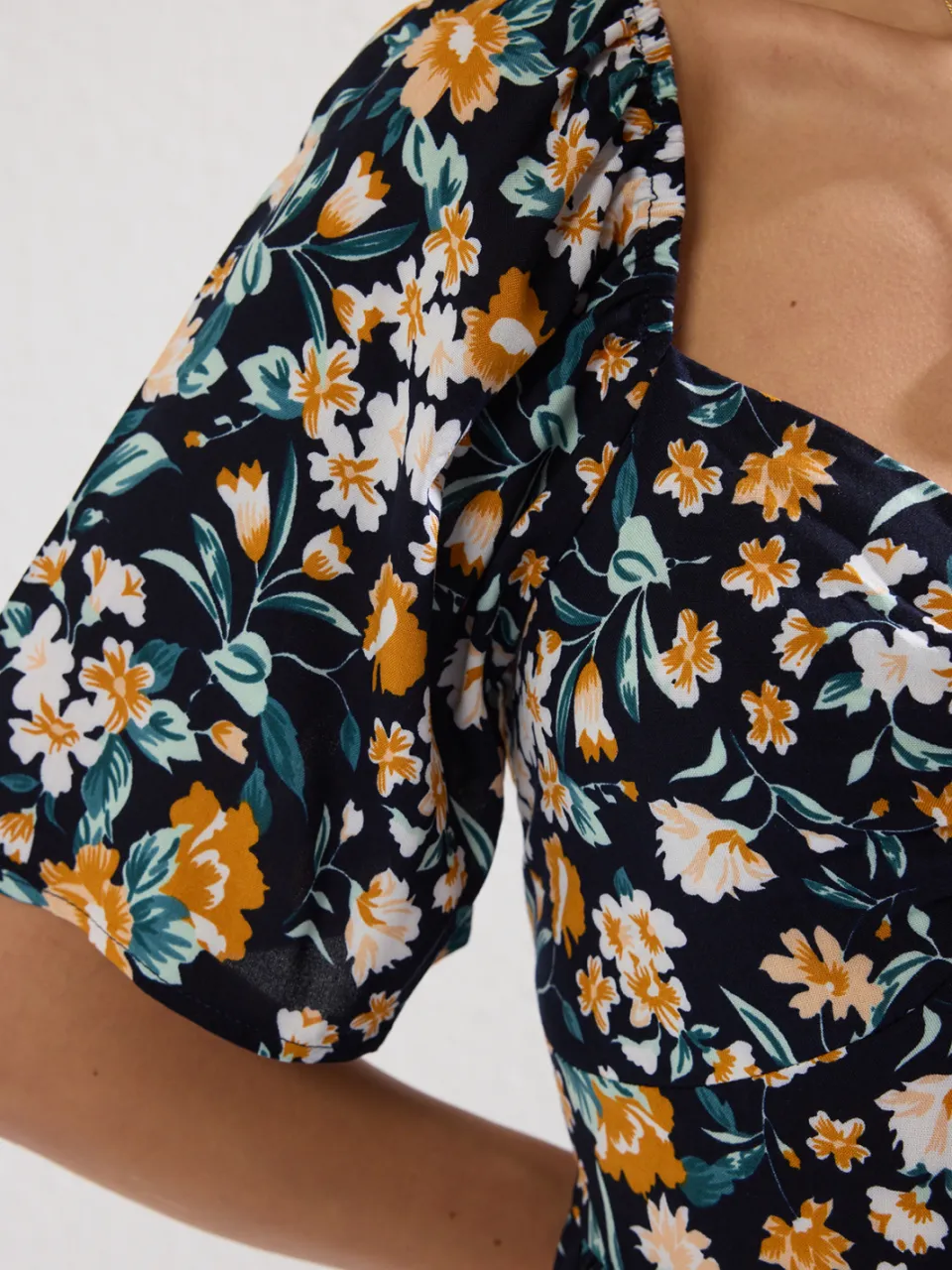 Trendyol TRENDYOLMİLLA Dames Donkerblauw Bloemen Midi Kort Casual A-lijn Jurken marineblauw/blauw, foto 2