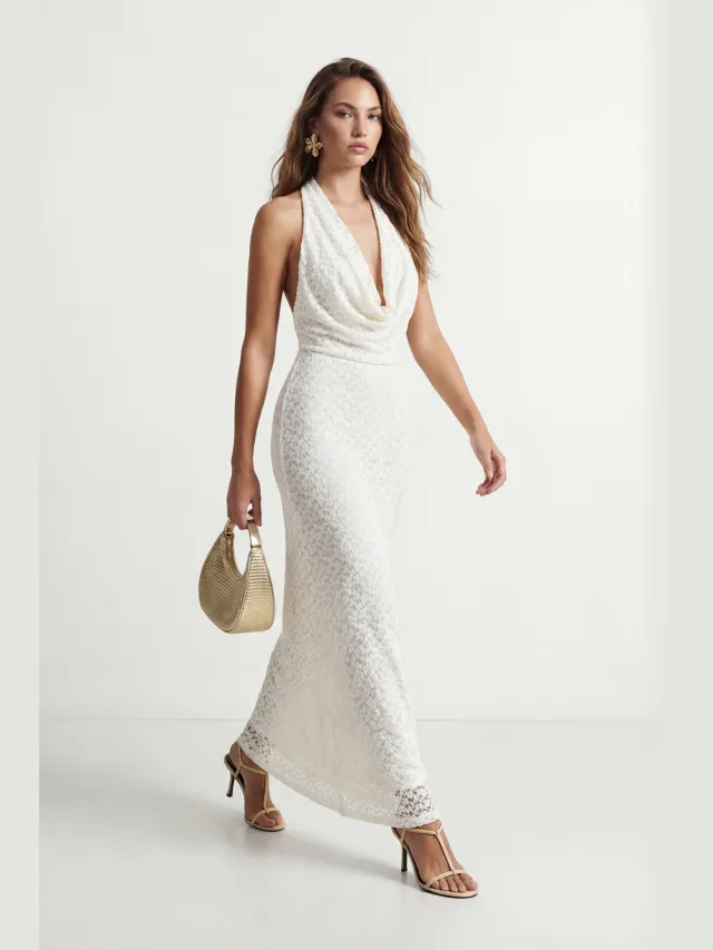 Trendyol TRENDYOLMİLLA Dames Ecru Effen Maxi Mouwloos Recht Avond & Gala Jurk