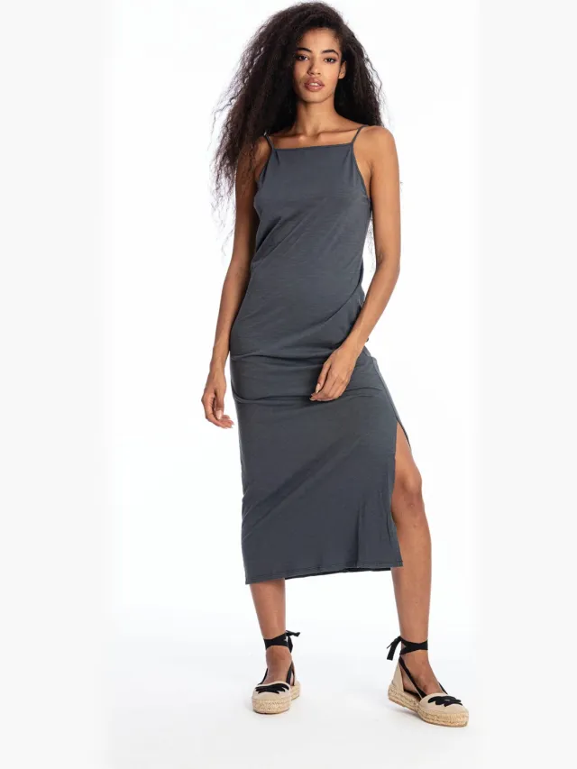 RAVENS VIEW IBIZA dames vegan Midi Jurk Farah Lava Blauw Donkerblauw