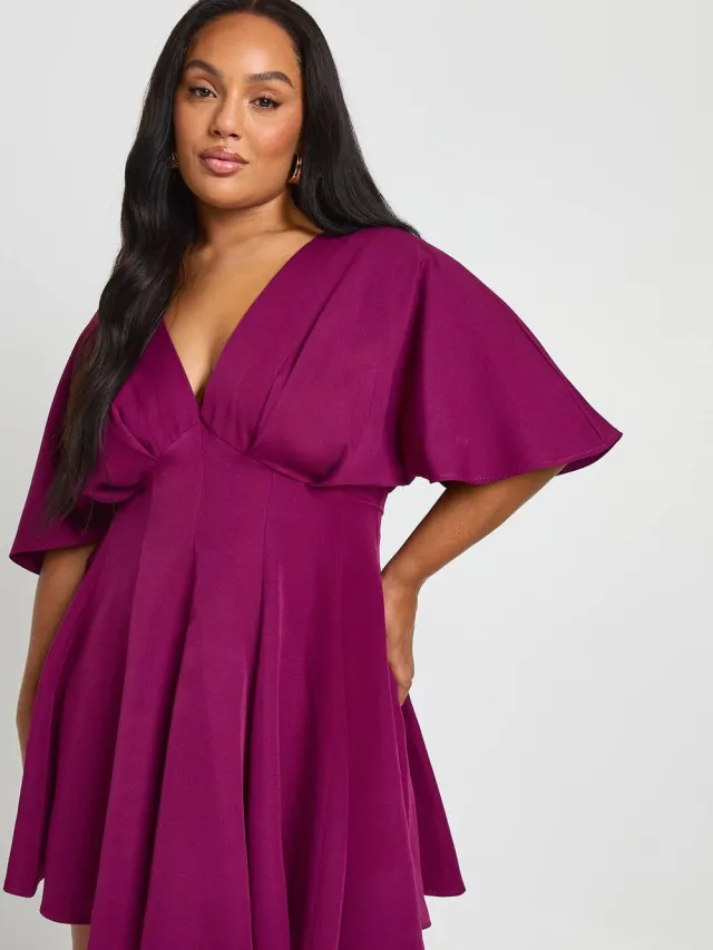 boohoo Dames Plus Geplooide Rok Skaterjurk pruim