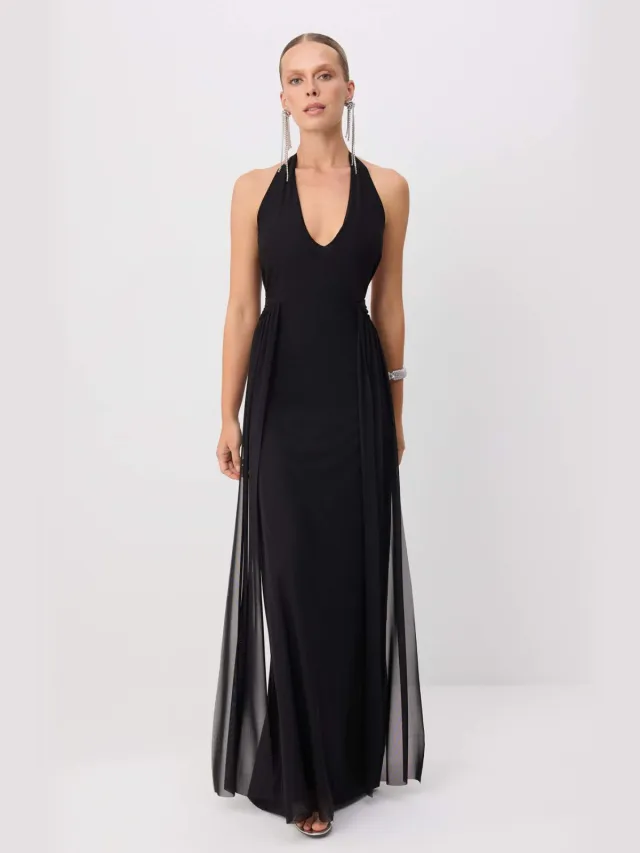Trendyol TRENDYOLMİLLA Dames Zwart Effen Maxi Mouwloos A-lijn Avond & Gala Jurk