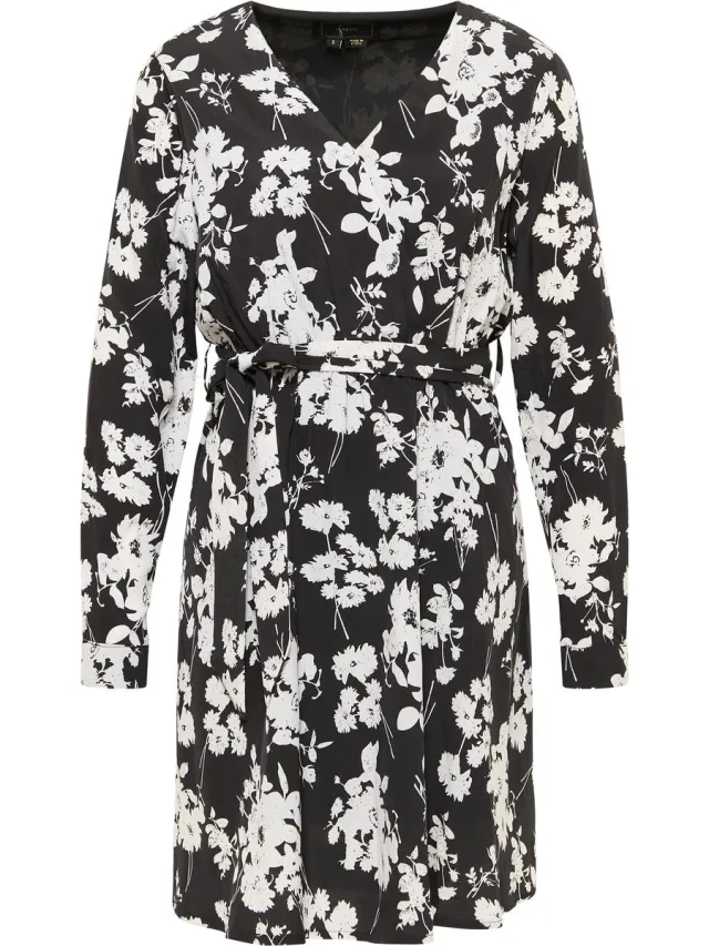 Faina Midi-jurk met bloemenprint zwart wit