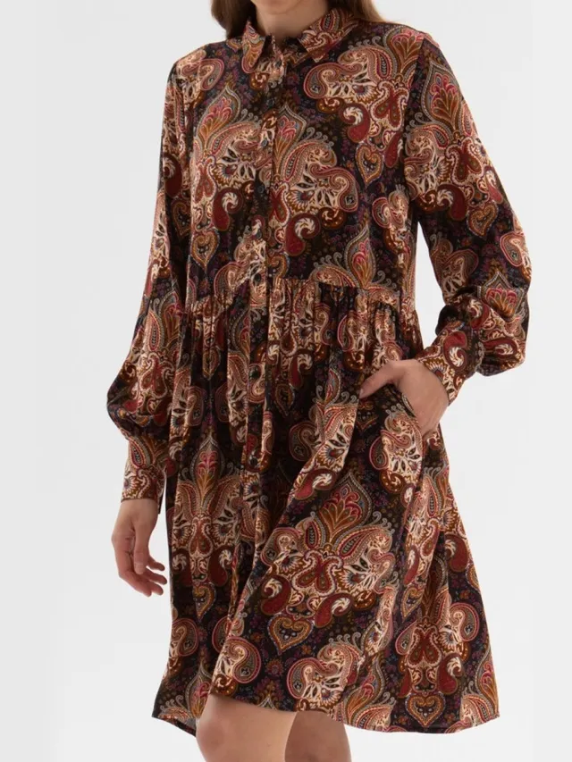 Starry Indigo Dames Korte jurk van viscose met kraag | Bruin