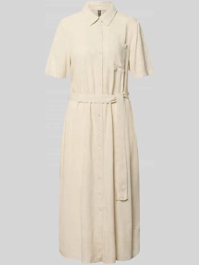 Pieces Losjes vallende vrijetijdsjurk van viscose-linnenmix model 'PIA' beige, foto 2