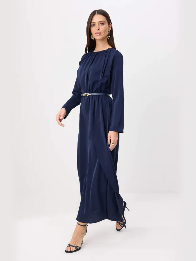 Trendyol Modest Dames Donkerblauw Effen Maxi Lang Recht Modest Jurken Donker marineblauw