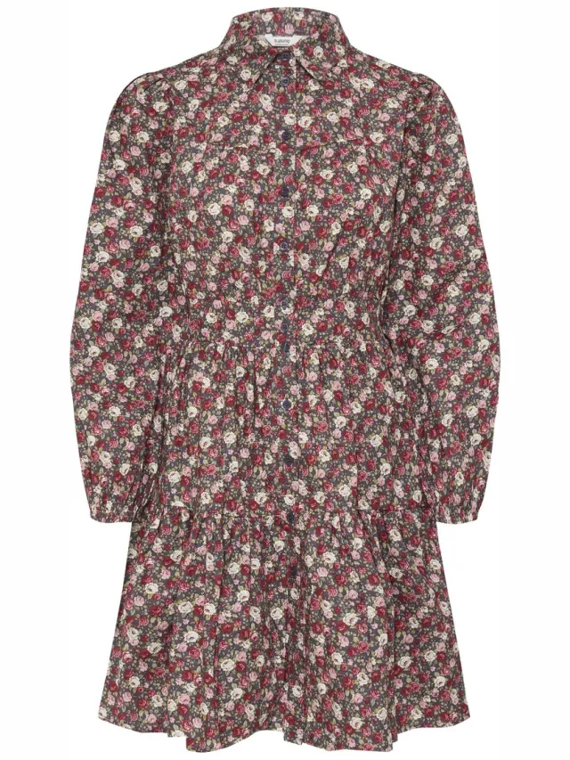 b.Young BYFORNORD DRESS - Dames - Midi jurken GREY/RED ROSES