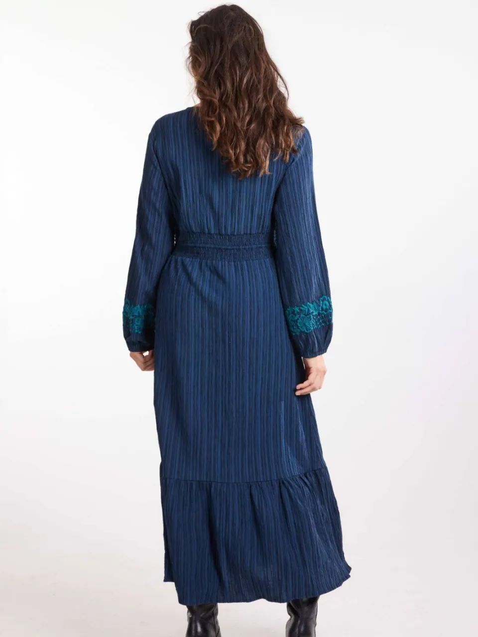 Didi blousejurk met borduursels en ceintuur - donkerblauw, foto 7