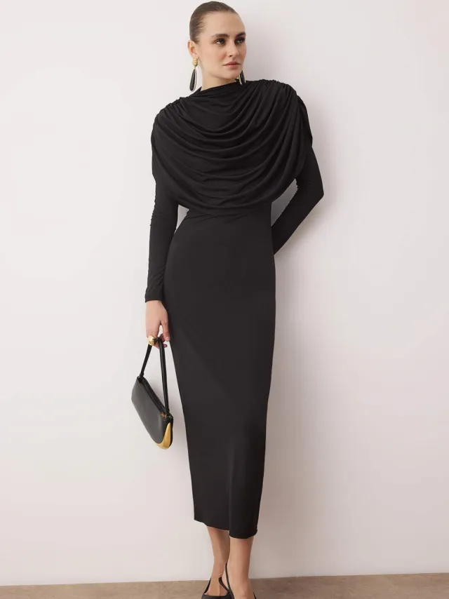 Turkishsouq Dames rechte maxi lange chique/nacht bodycon jurk Zwart
