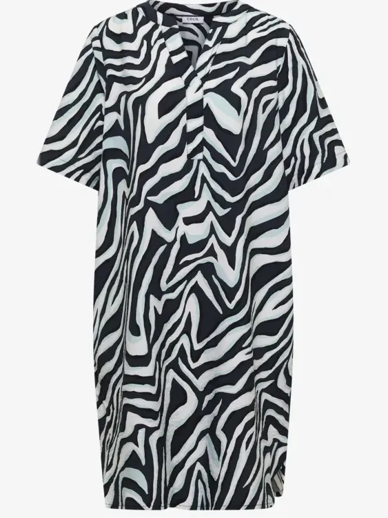 cecil Knielange jurk met zebraprint groen, foto 3