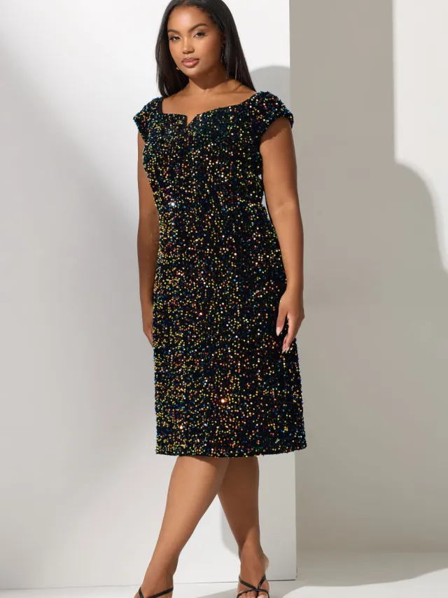Yours London Zwarte Pailletten Fluwelen Bardotjurk Black