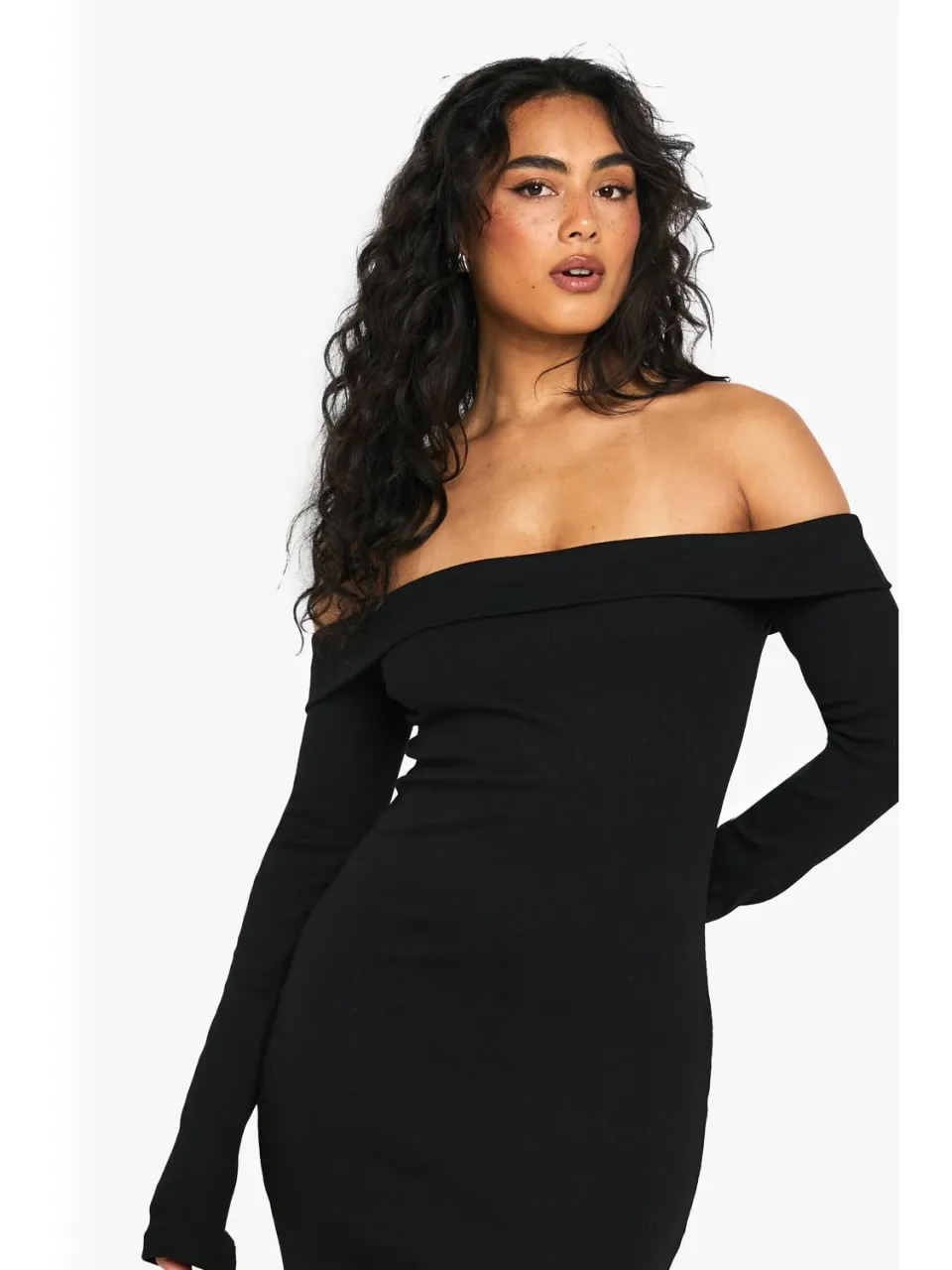boohoo Dames Basic Rib Bardot Maxi zwart, foto 2