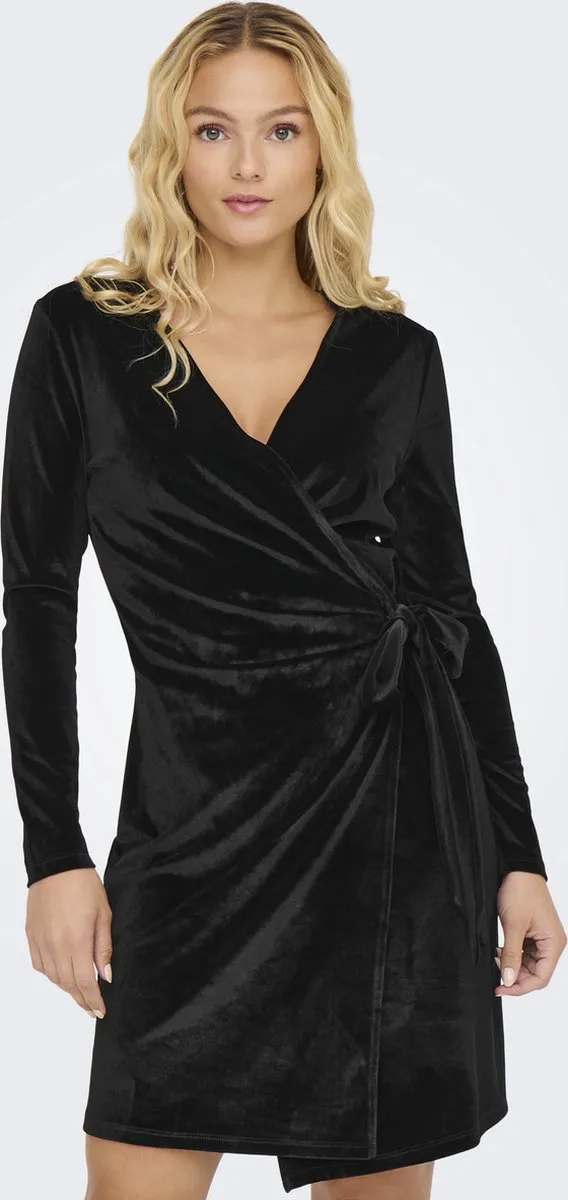 JDY JDYSANDY L/S VELVET WRAP DRESS JRS - Dames - Mini jurken Zwart