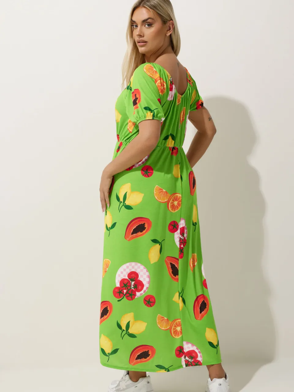 Limited Collection Groene Fruit Print Bardot Jurk, foto 3
