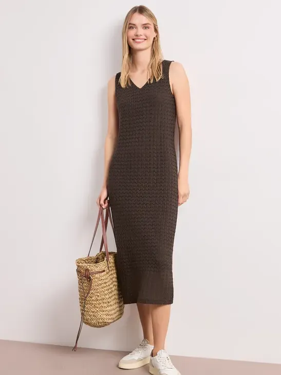 Street One Midi-jurk met kanten V-hals Bruin