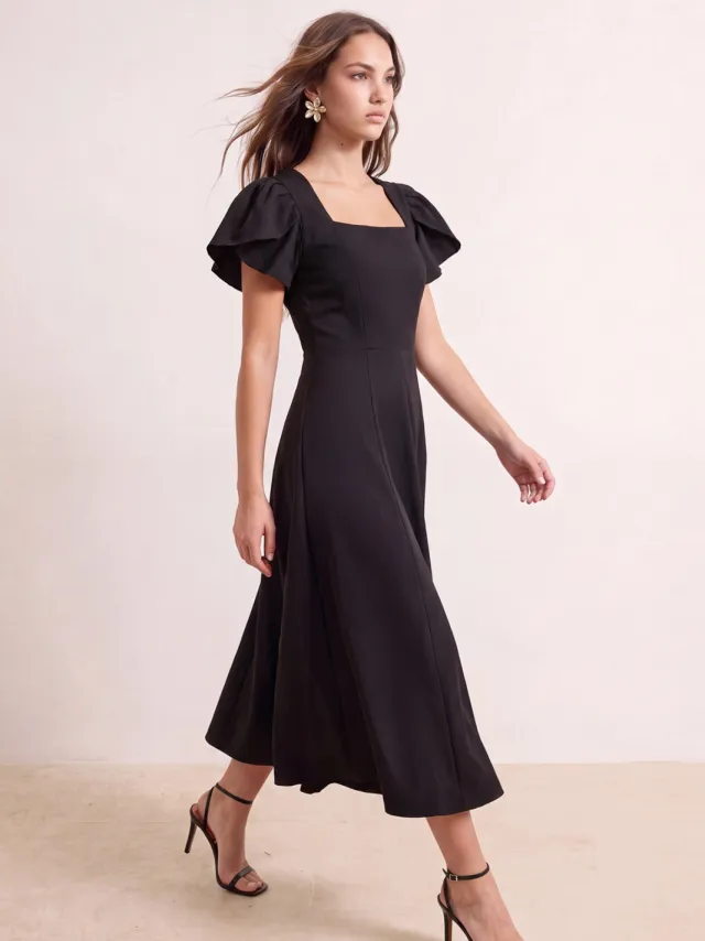 Trendyol TRENDYOLMİLLA Dames Zwart Effen Midi Kort Skater Jurken
