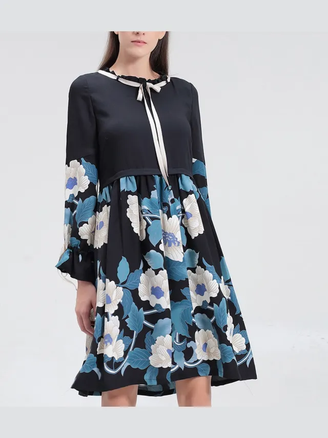 Smart & Joy Mid-lengte blouse-jurk met bloemenprint Blauw