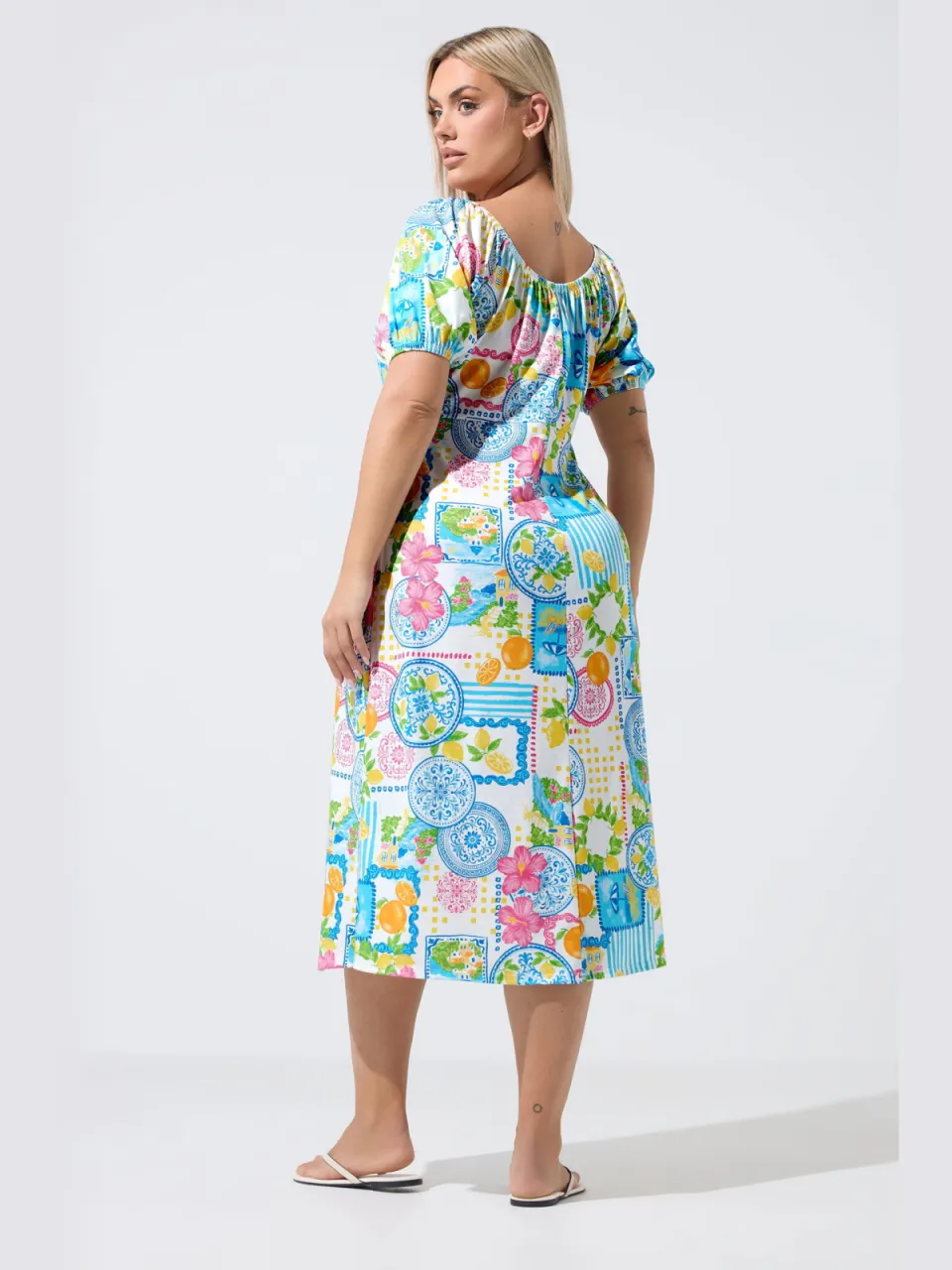 Limited Collection Witte Jurk Met Postcardprint, foto 3
