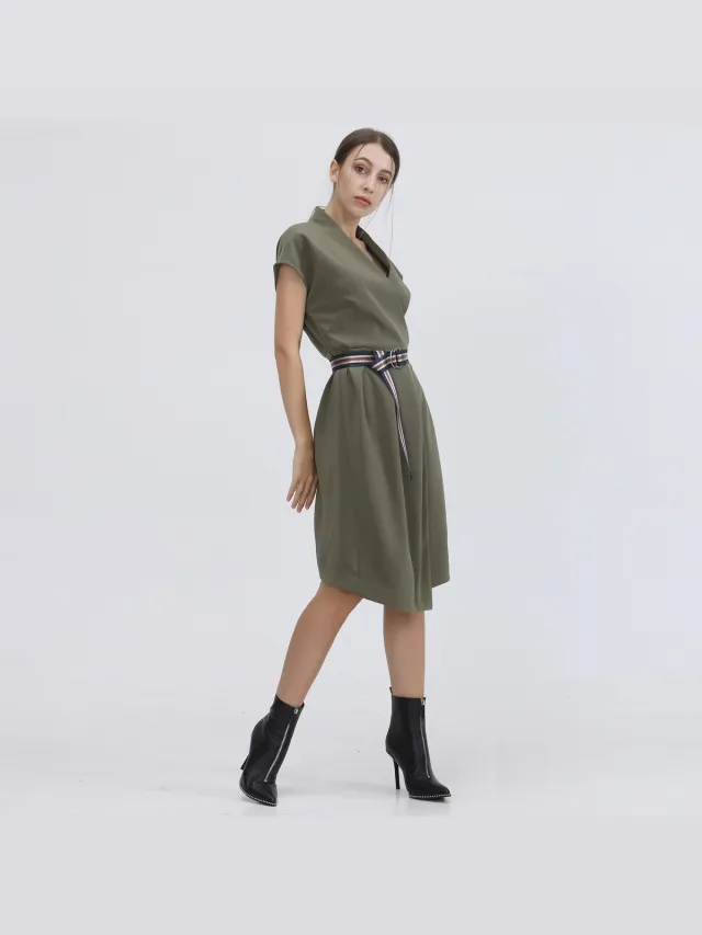 Smart & Joy Mid-length wrap Effet-jurk en toegevoegde riem Groen