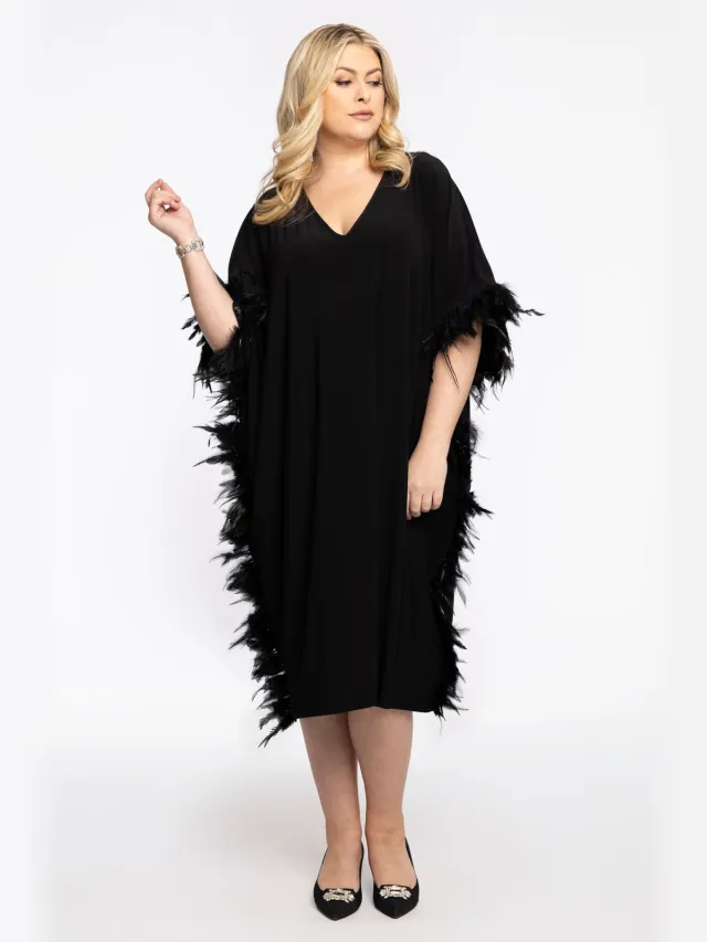 Yoek Kaftan met veren | Zwart