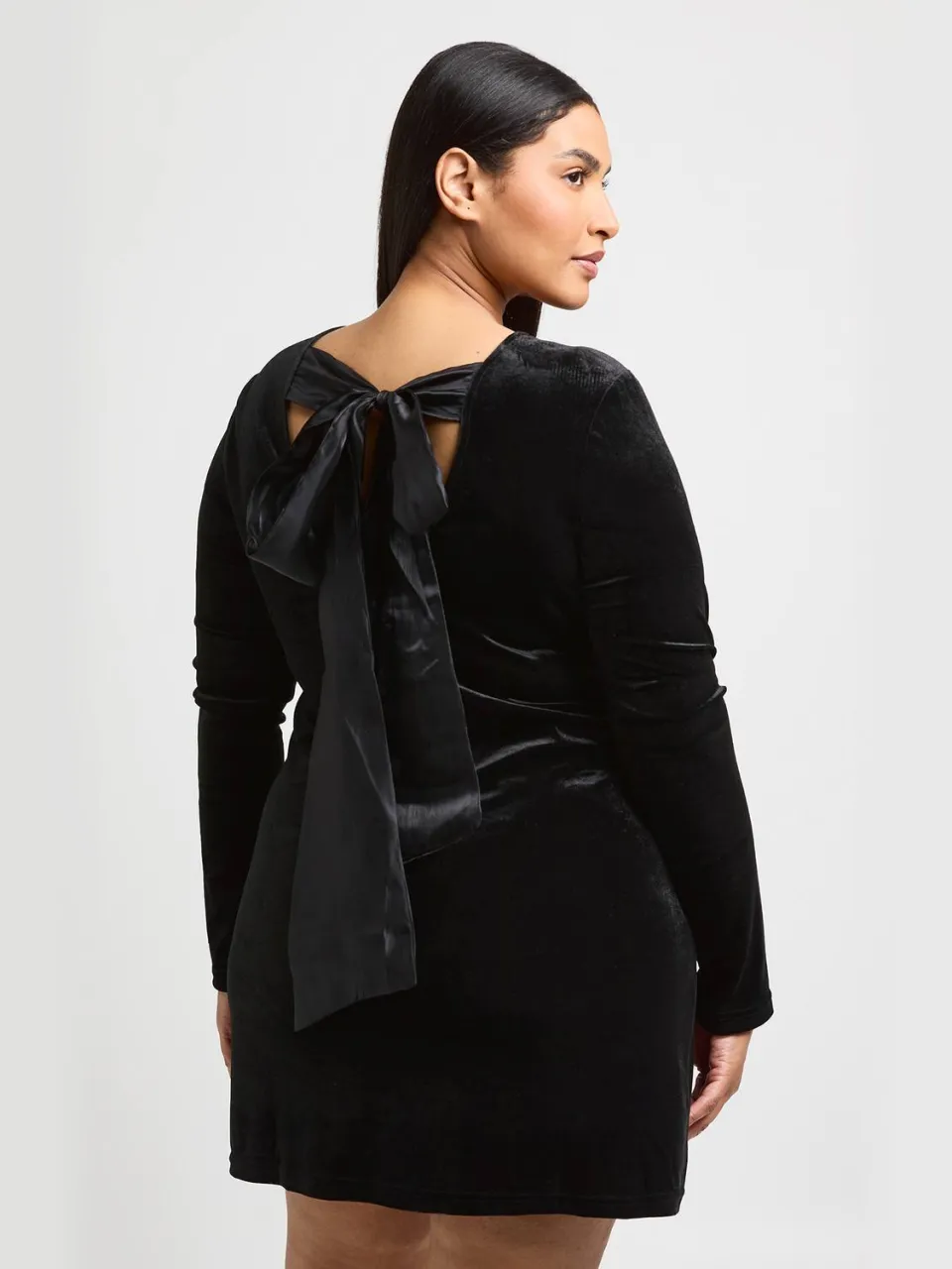 boohoo Dames Plus Fluwelen Shift Jurk Met Strik Op De Rug zwart, foto 3
