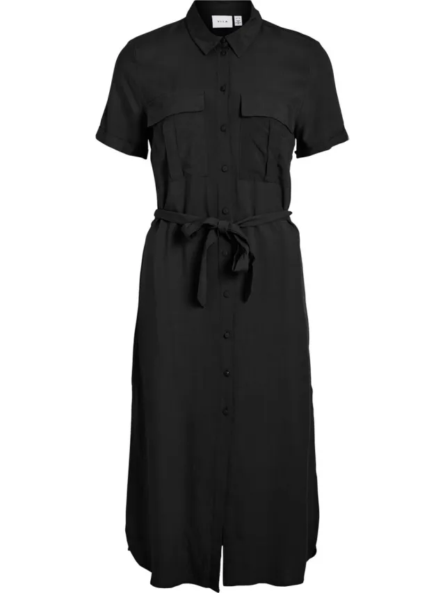Vila VIELAINE S/S MID CALF SHIRT DRESS/SU Dames Jurk Black