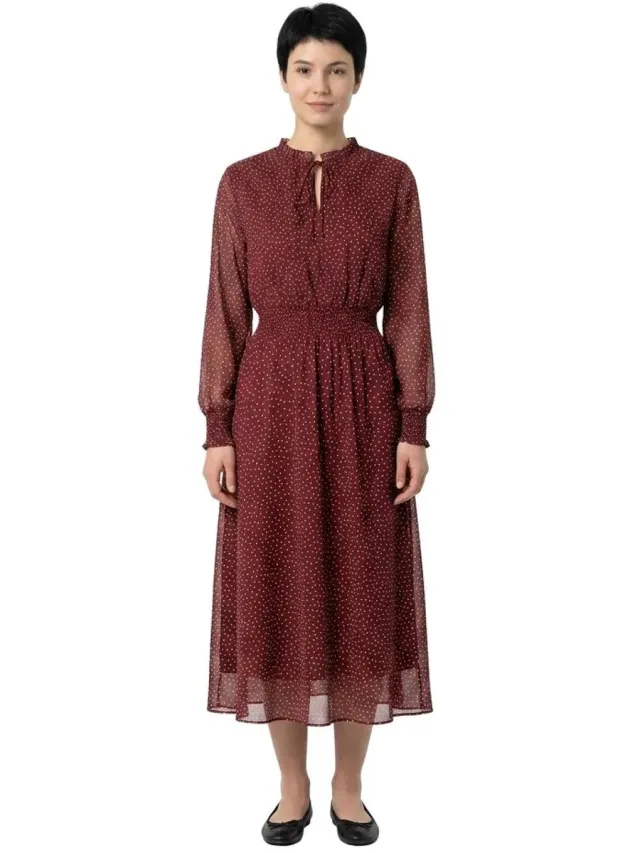 Pepe Jeans Mariette Midi-jurk Met Lange Mouwen Rood M Vrouw Lotus Red