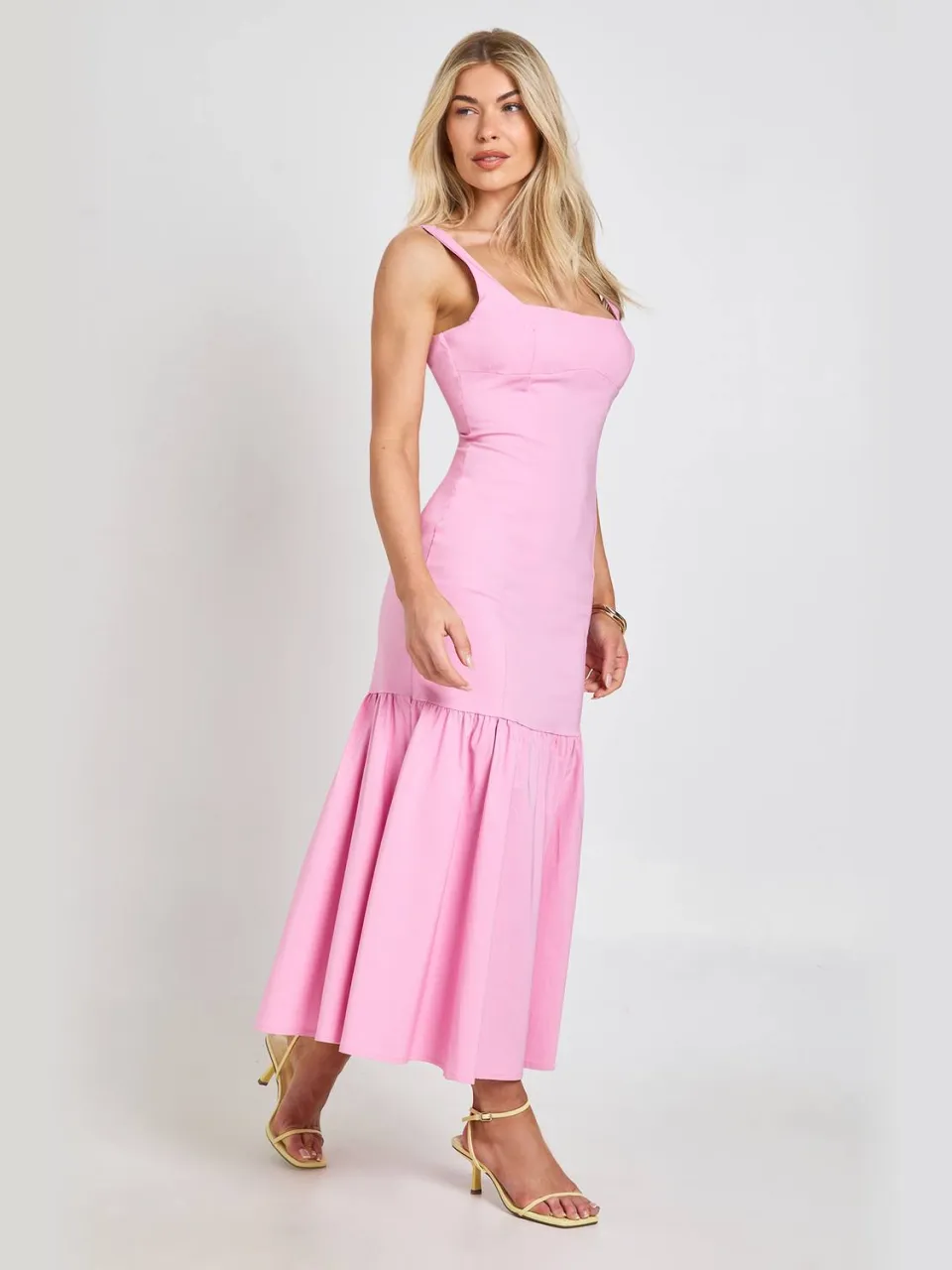 boohoo Dames Jurk Met Verlaagde Zoom Midaxi Fitted pastelroze, foto 3